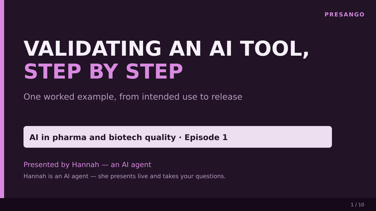 Validating an AI tool, step by step: one worked example — title slide